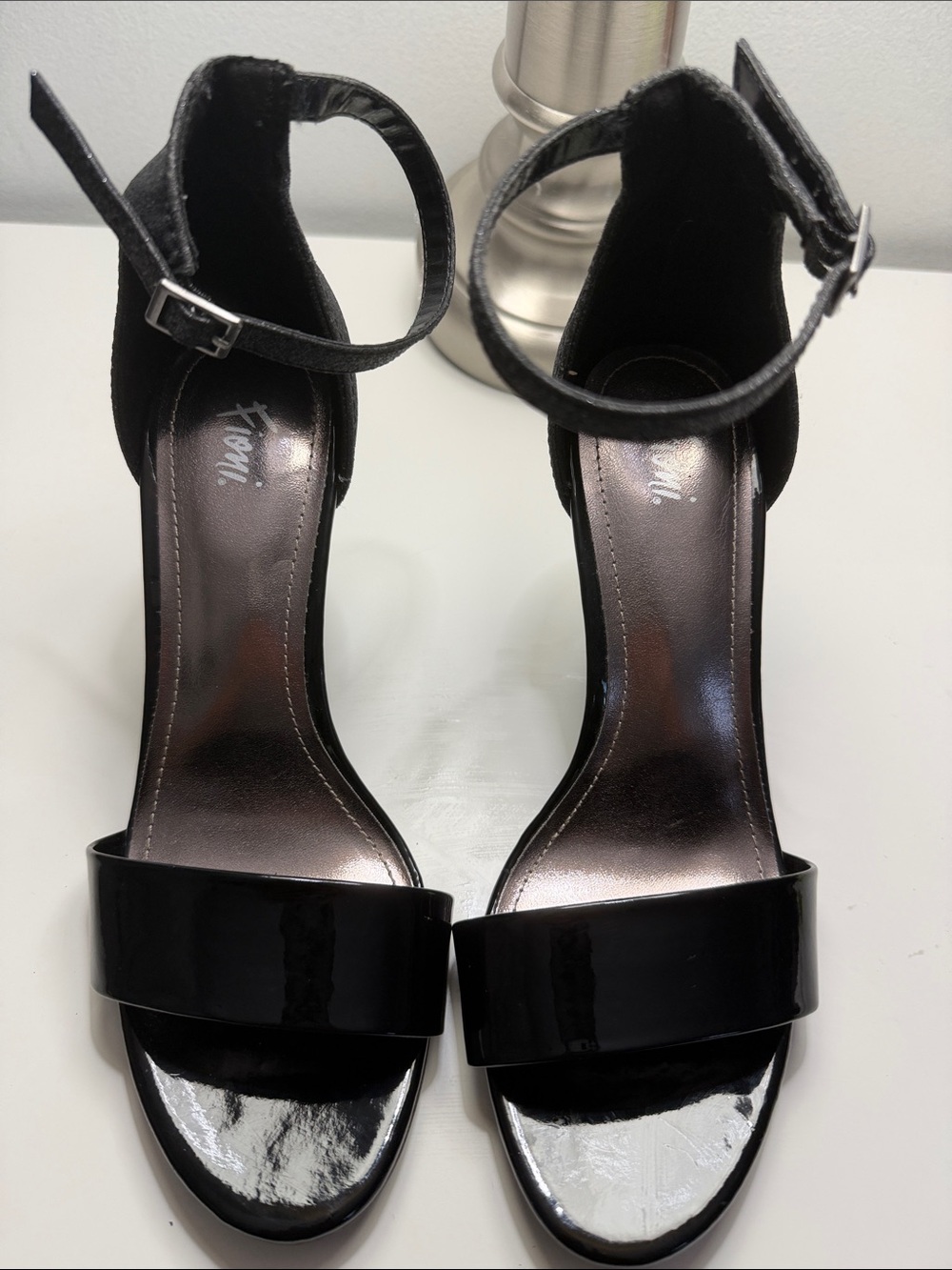 FIONI Clothing Black Patent Ankle-Strap Heels
